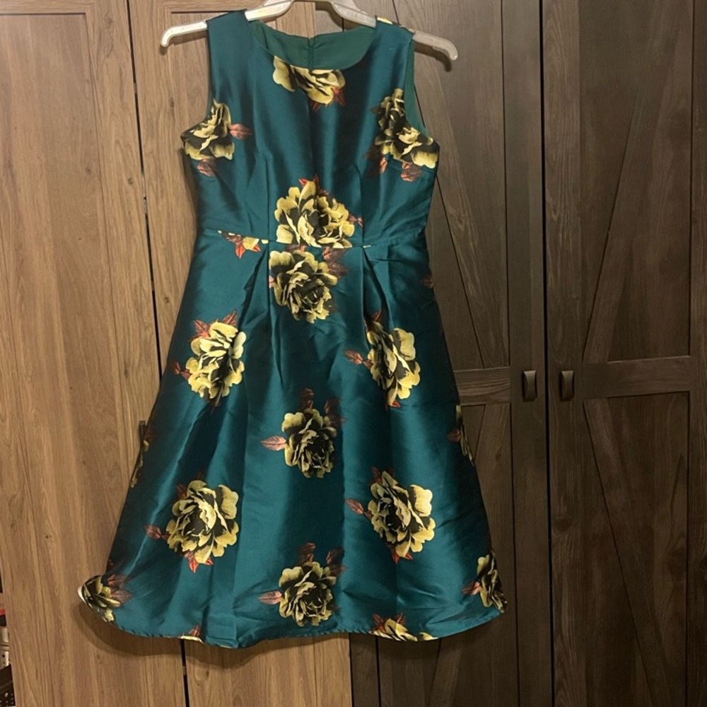 Floral Dress in Teal and Gold